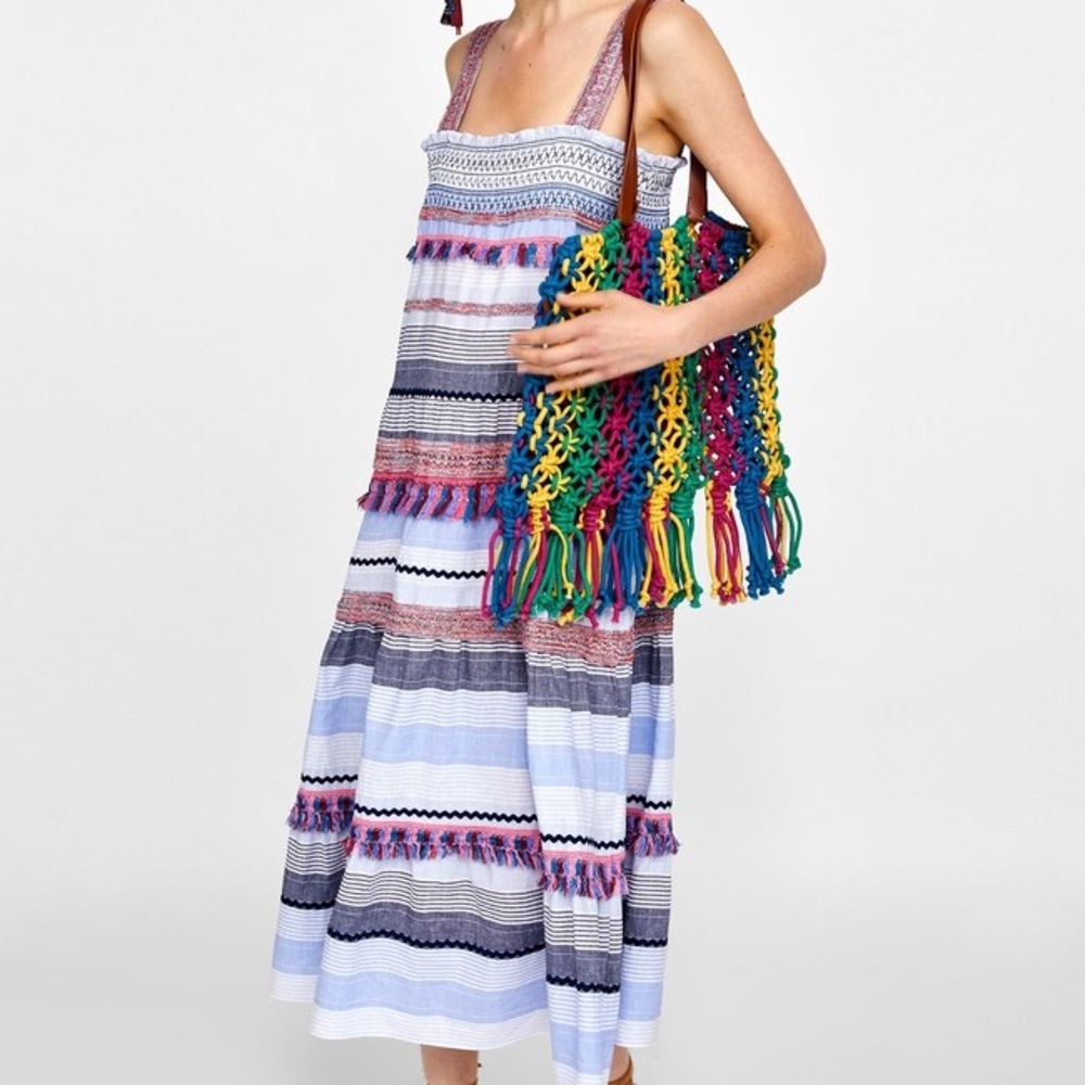Zara Multicolor Fringe Tassel Dress S